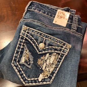Rebel & Soul Skinny Blue Jeans Missy Bling Rich Medium Wash!
